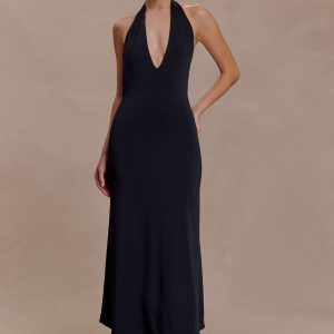 Genie Slinky Halter Midi Dress - Black
