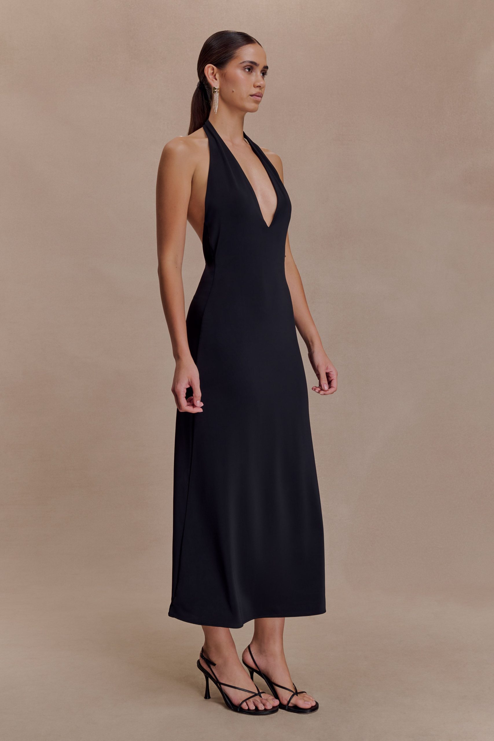 Genie Slinky Halter Midi Dress - Black - Image 4