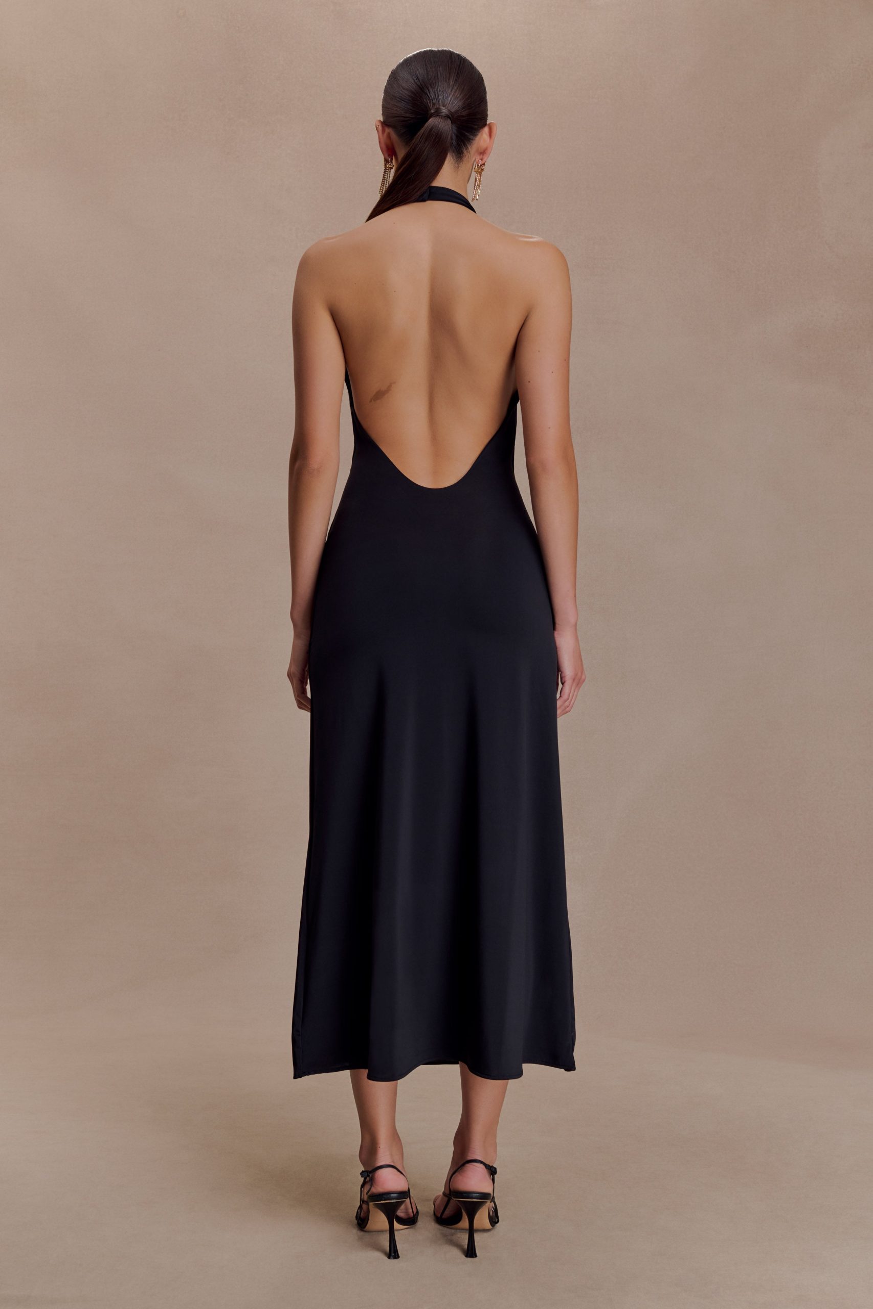 Genie Slinky Halter Midi Dress - Black - Image 2