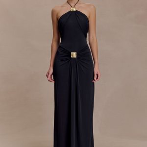 Quincy Halter Maxi Dress With Hardware - Black