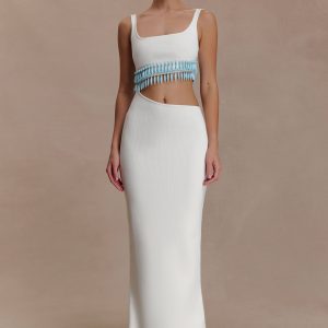 Ruvic Knit Maxi Beaded Dress - White
