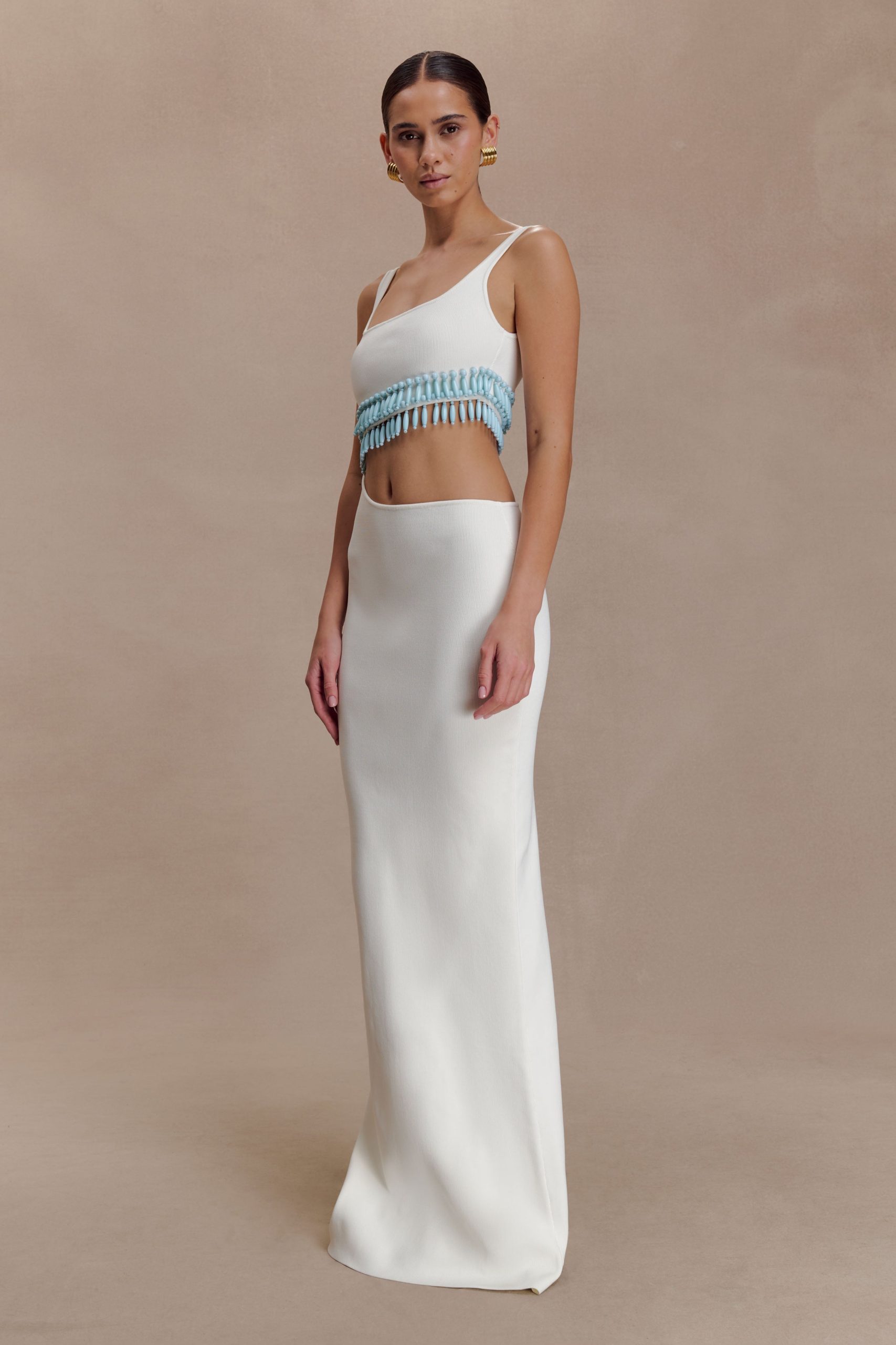 Ruvic Knit Maxi Beaded Dress - White - Image 3