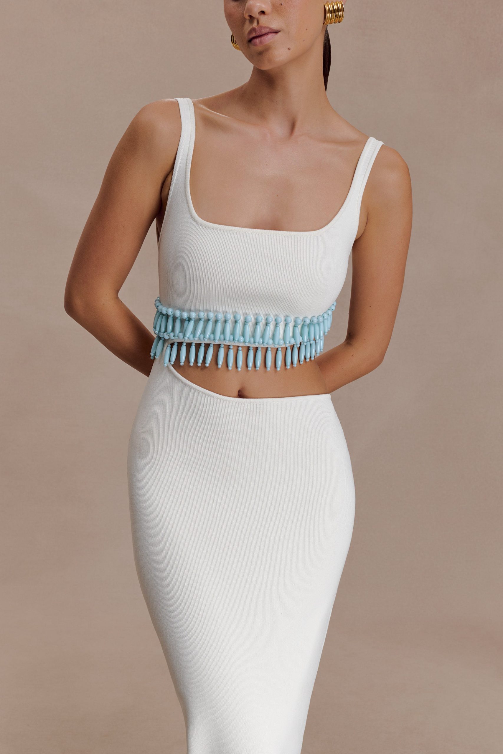 Ruvic Knit Maxi Beaded Dress - White - Image 6