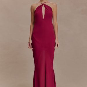 Nerea Slip Halter Maxi Dress - Cherry Red