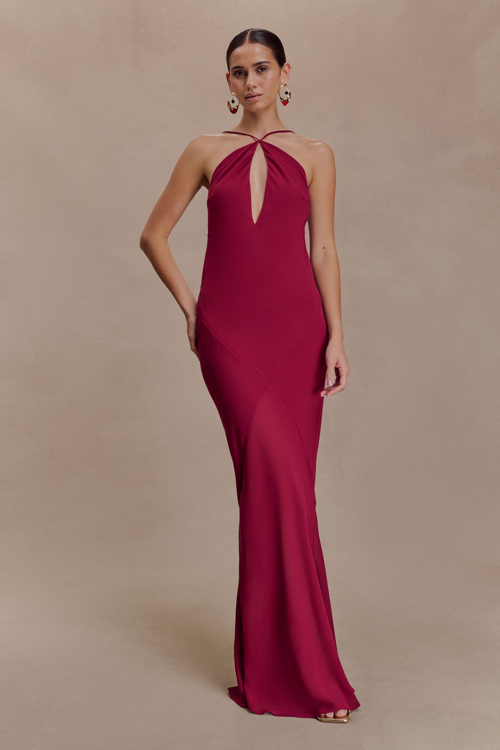 Nerea Slip Halter Maxi Dress - Cherry Red - Image 5