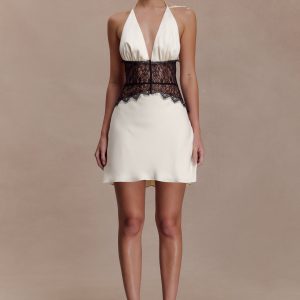 Dinah Lace And Satin Mini Dress - Black/Ivory