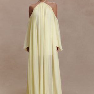 Janni Chiffon Maxi Dress With Hardware - Lemon Lime