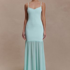 Deanne Bandage And Chiffon Knit Maxi Dress - Blue