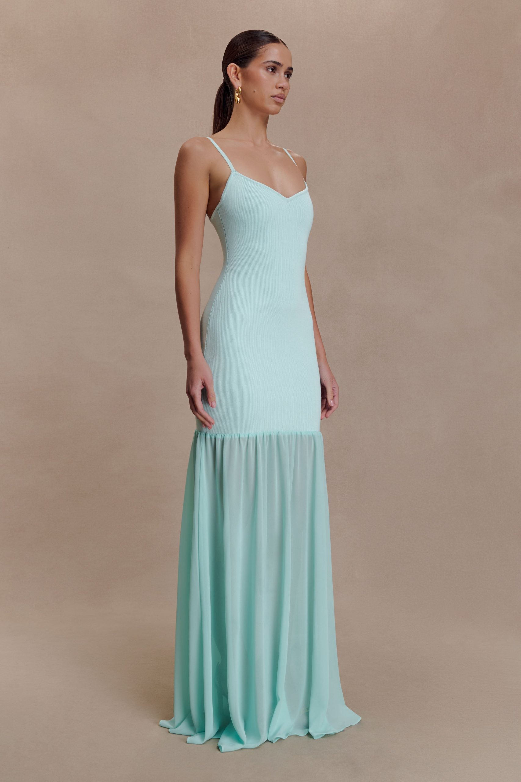 Deanne Bandage And Chiffon Knit Maxi Dress - Blue - Image 3