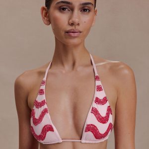 Robyn Beaded Triangle Bikini Top - Pink