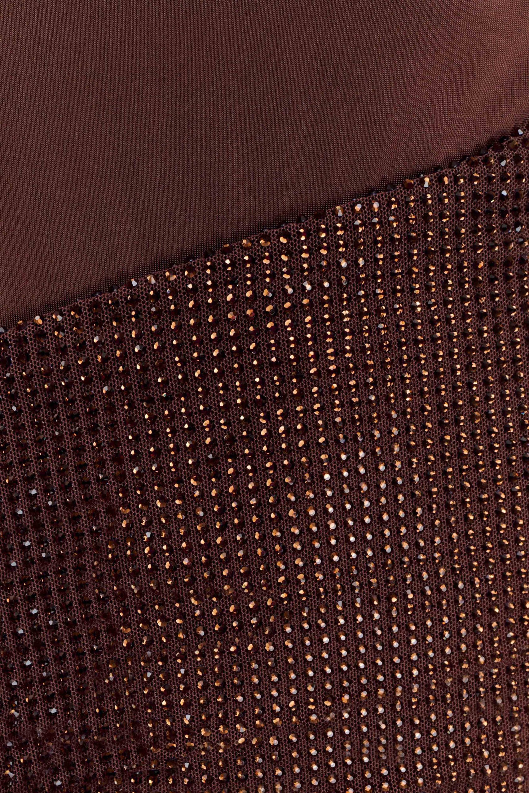Paisley Slinky And Diamante Mini Dress - Chocolate - Image 9