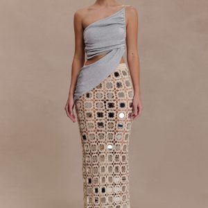 Noel Mirror Knit Midi Skirt - Beige