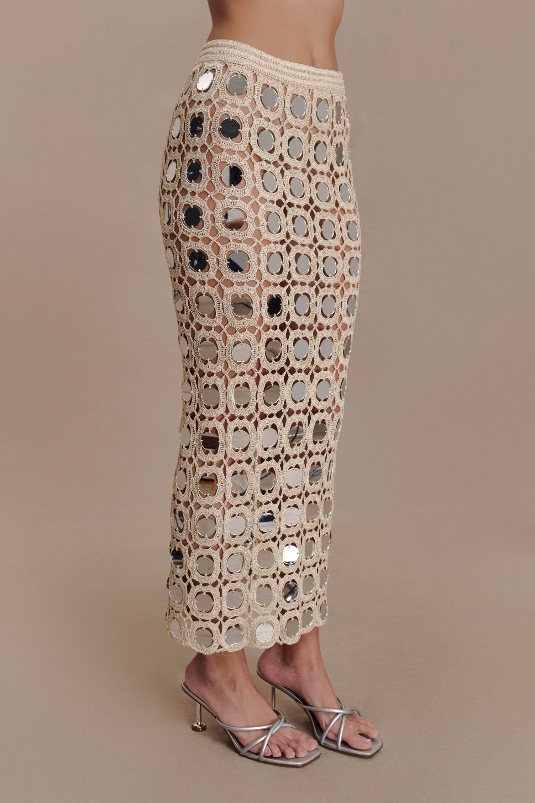Noel Mirror Knit Midi Skirt - Beige - Image 7