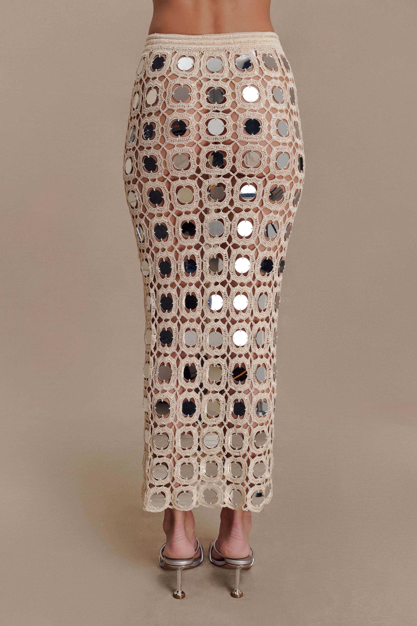 Noel Mirror Knit Midi Skirt - Beige - Image 6