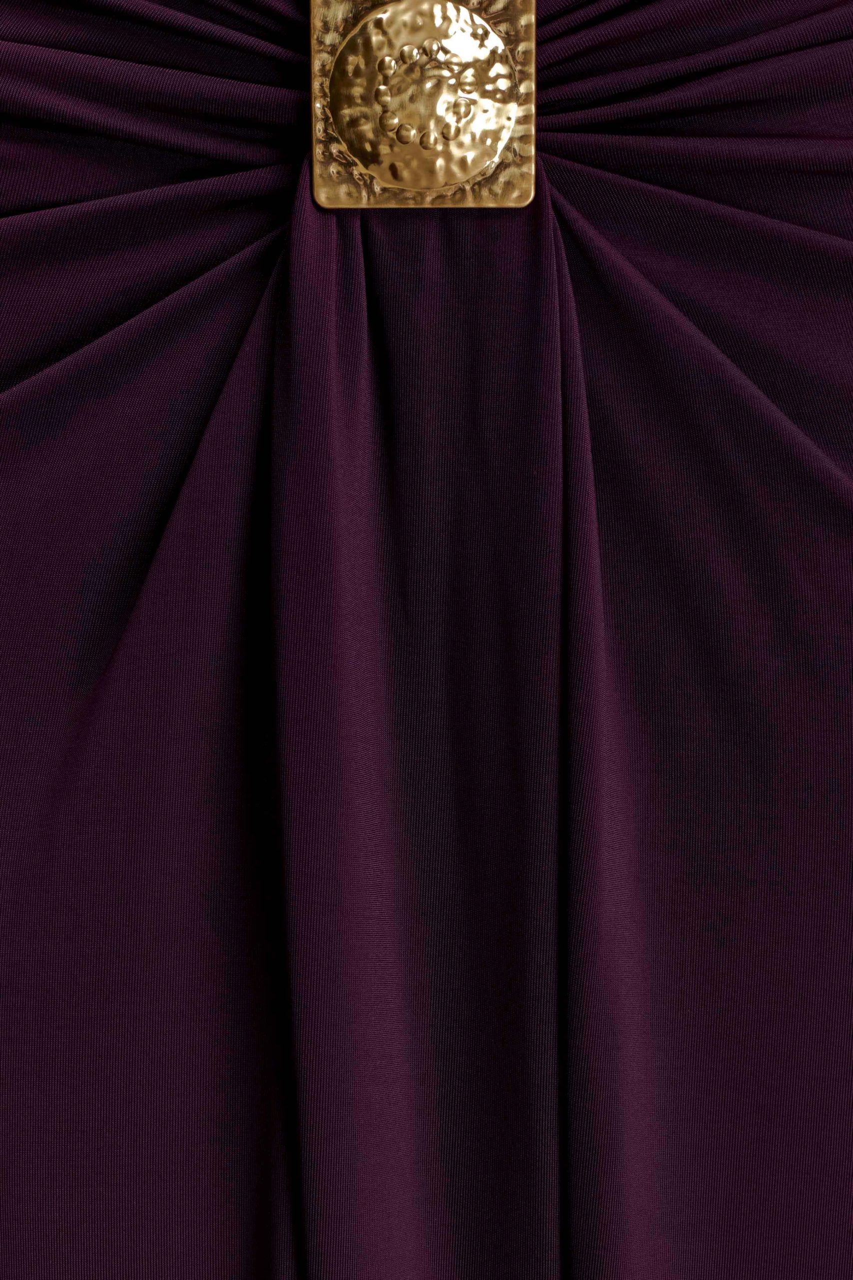 Erina Slinky Ruched Maxi Skirt With Hardware - Aubergine - Image 7