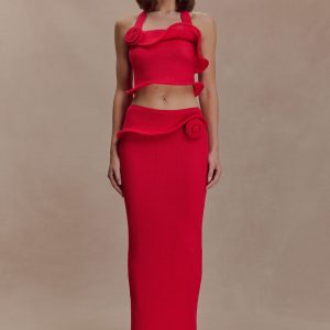 Samira Knit Wired Maxi Skirt - Red