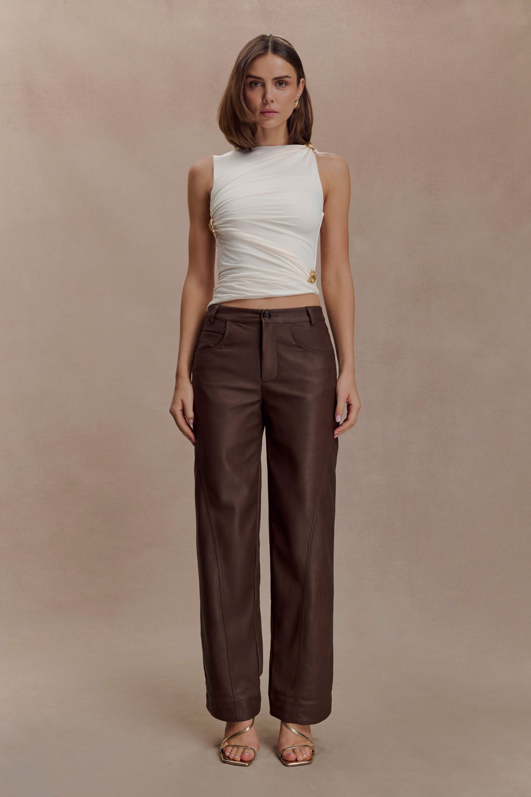 Amia Slinky Sleeveless Top With Hardware - Ivory - Image 6