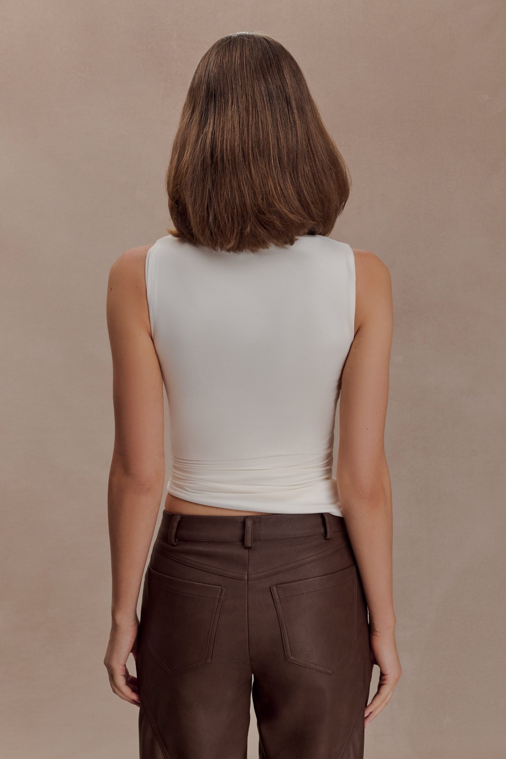 Amia Slinky Sleeveless Top With Hardware - Ivory - Image 2