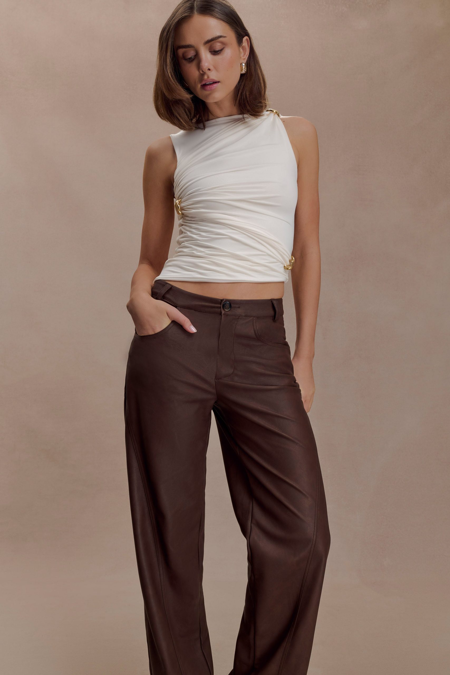 Amia Slinky Sleeveless Top With Hardware - Ivory - Image 3