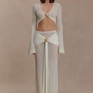 Mania Crochet Maxi Skirt With Hardware - Ivory