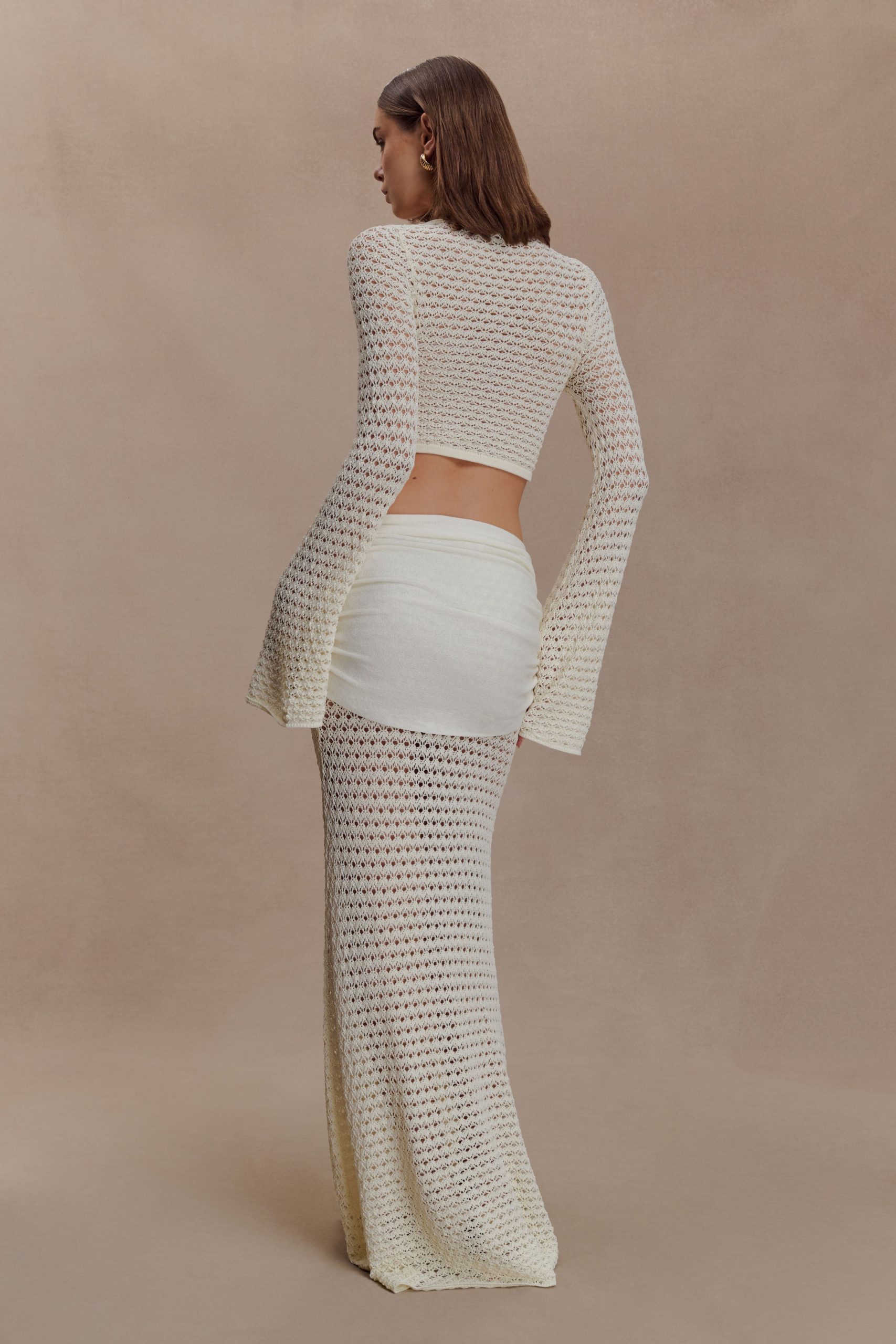 Mania Crochet Long Sleeve Cropped Top - Ivory - Image 5