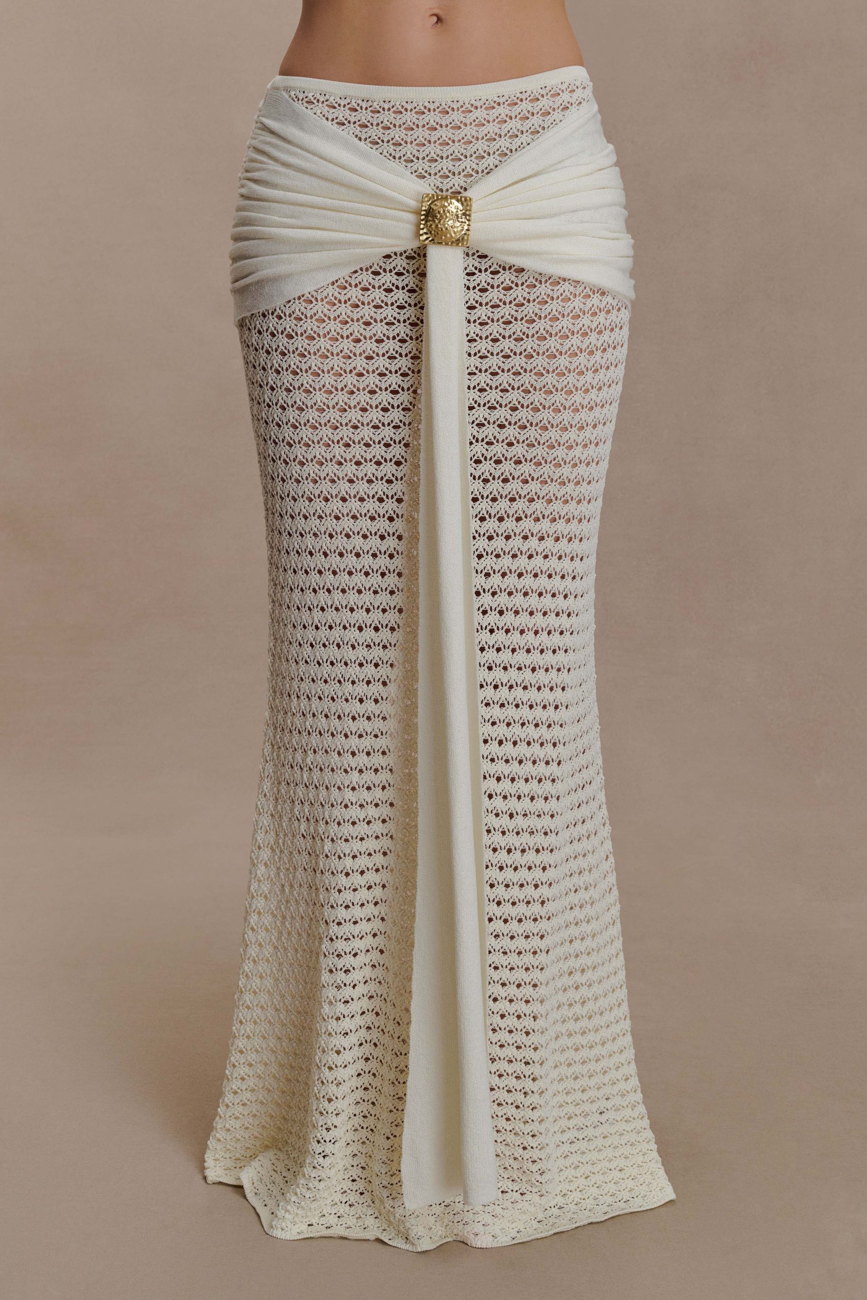 Mania Crochet Maxi Skirt With Hardware - Ivory - Image 7