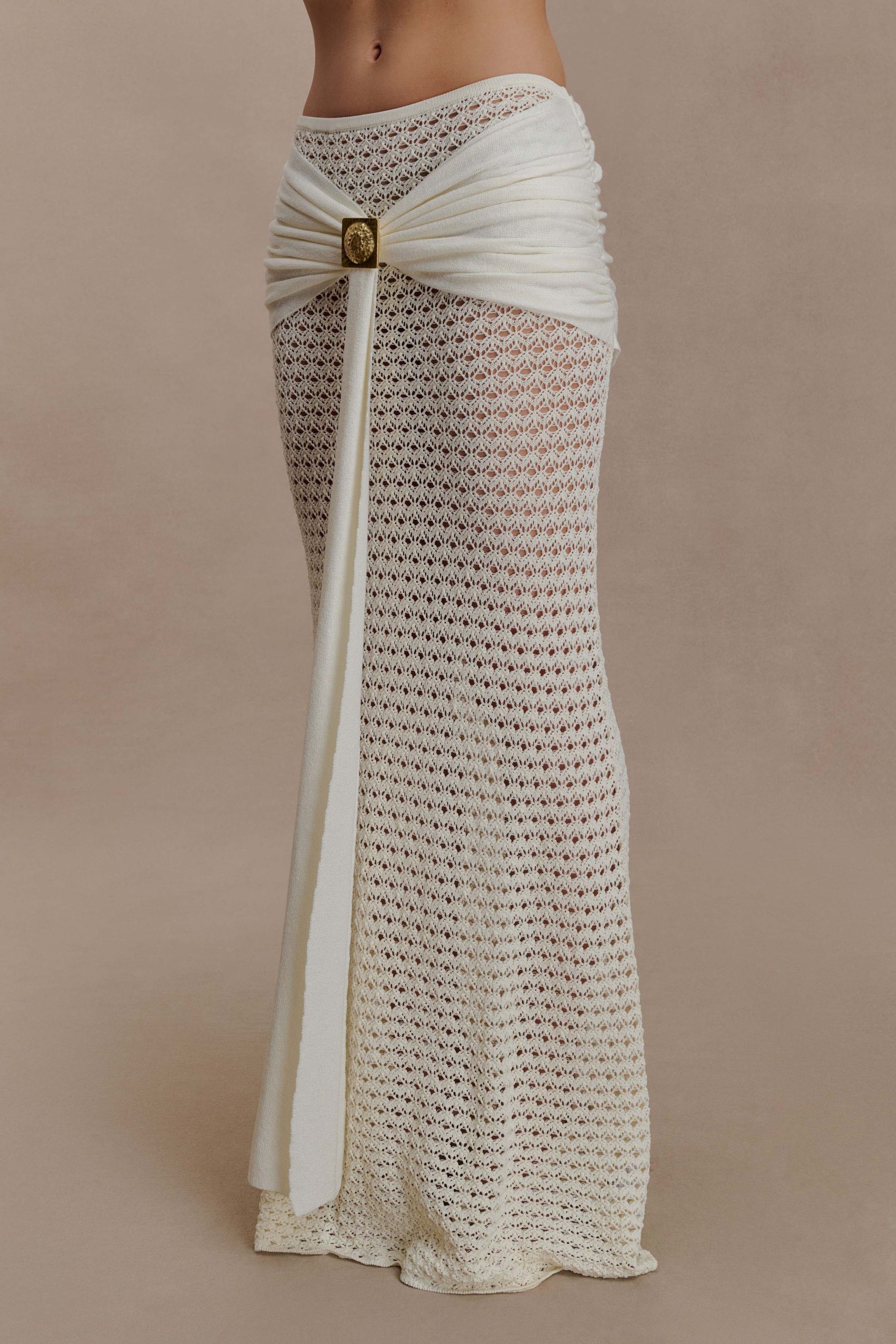 Mania Crochet Maxi Skirt With Hardware - Ivory - Image 4