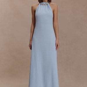 Abeda Cotton Maxi Dress With Hardware - Pale Blue