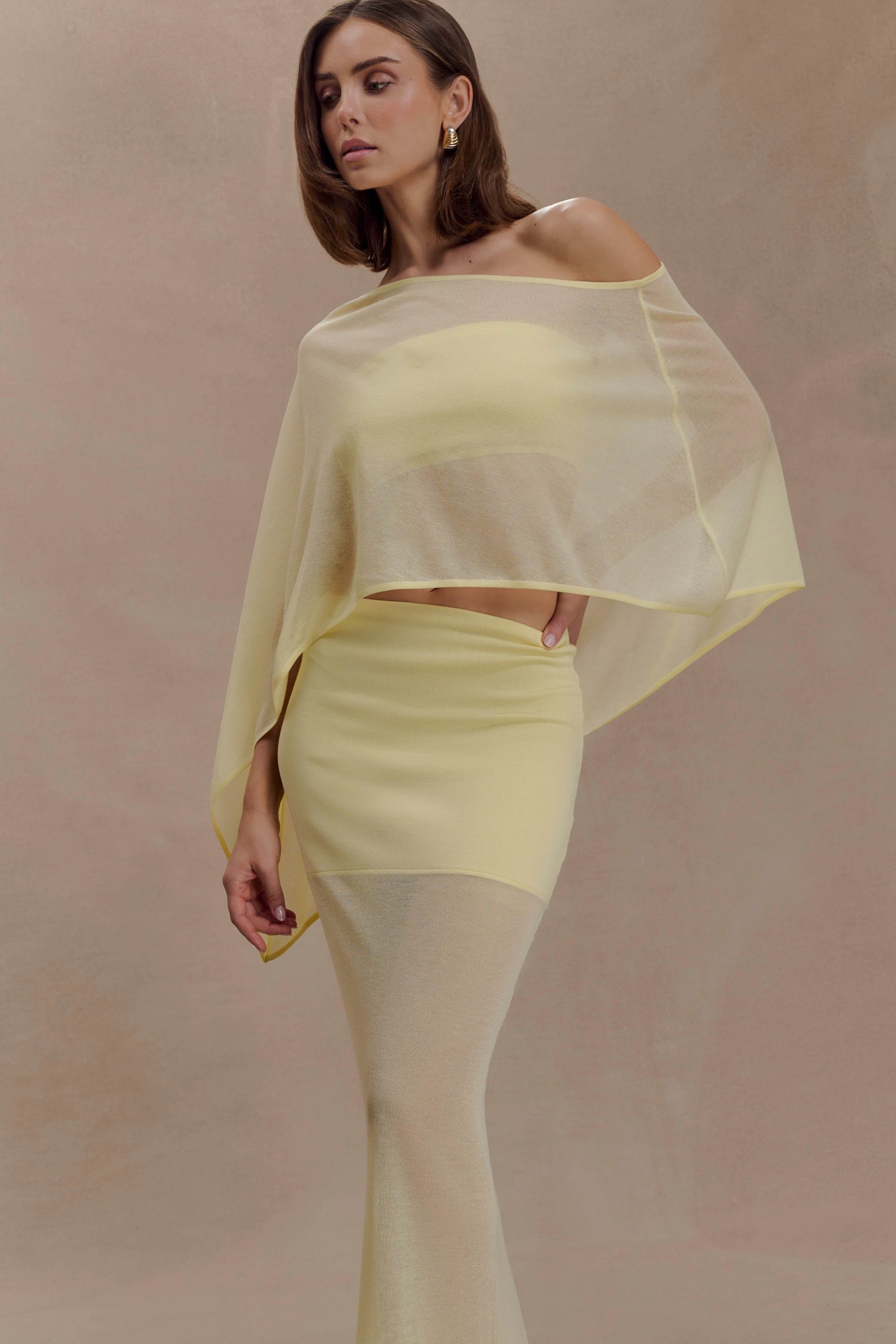 Lyra Sheer Knit Cape - Lemon - Image 3