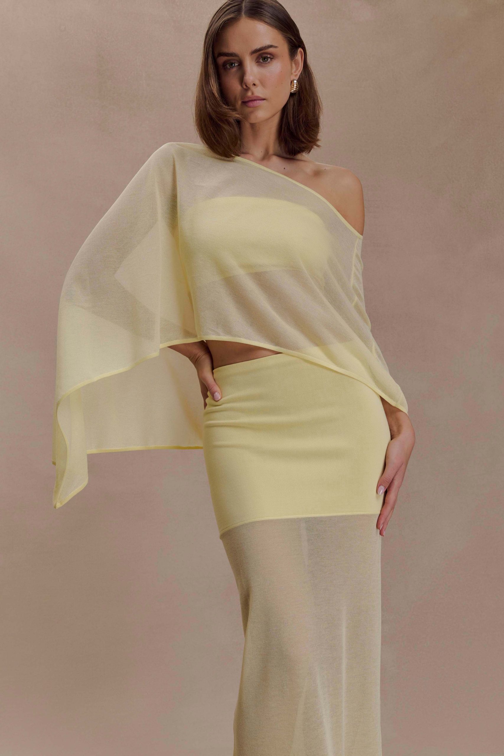 Lyra Sheer Knit Cape - Lemon - Image 2
