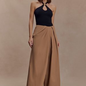 Owen Draped Wide Leg Pants - Mocha