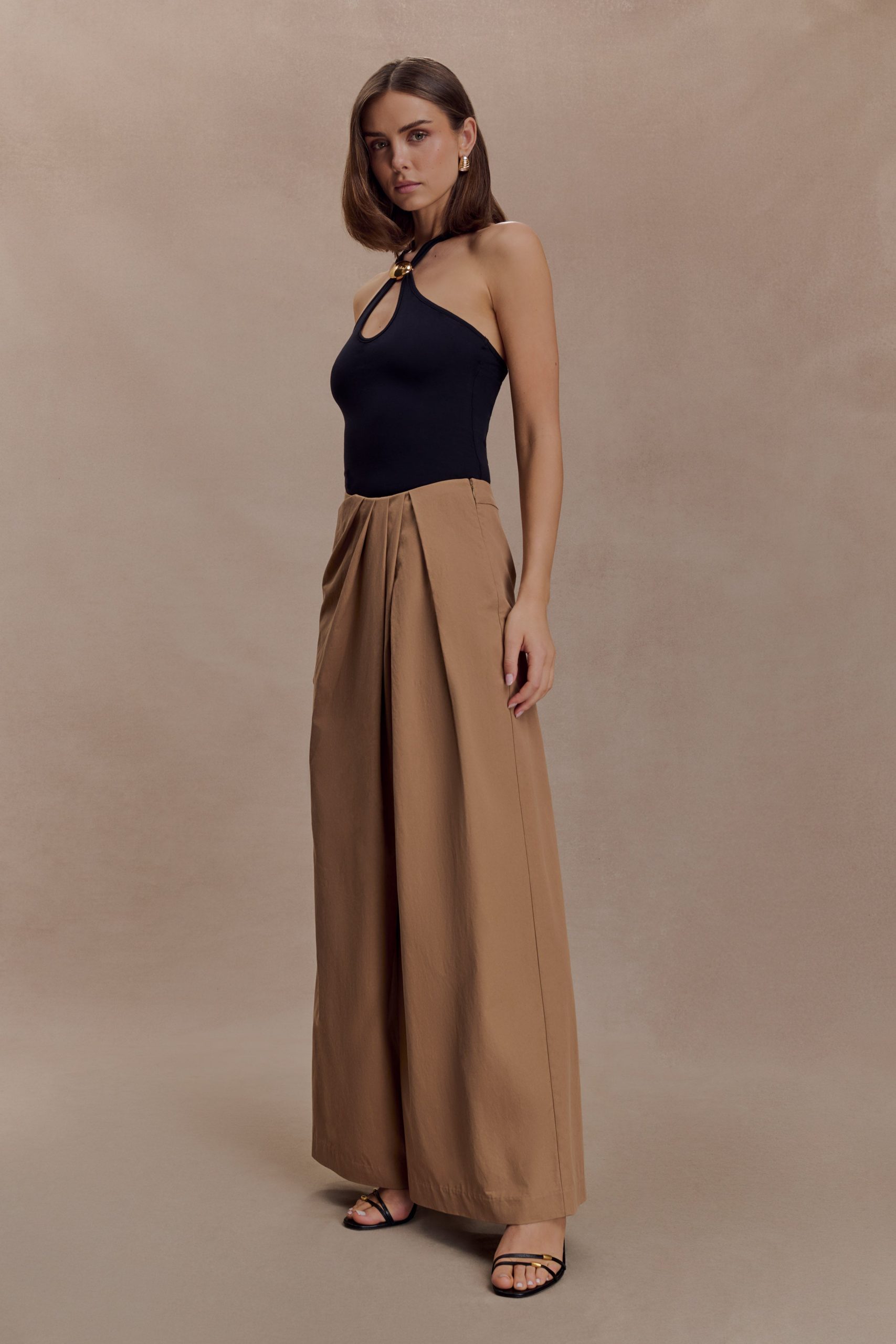 Owen Draped Wide Leg Pants - Mocha - Image 4