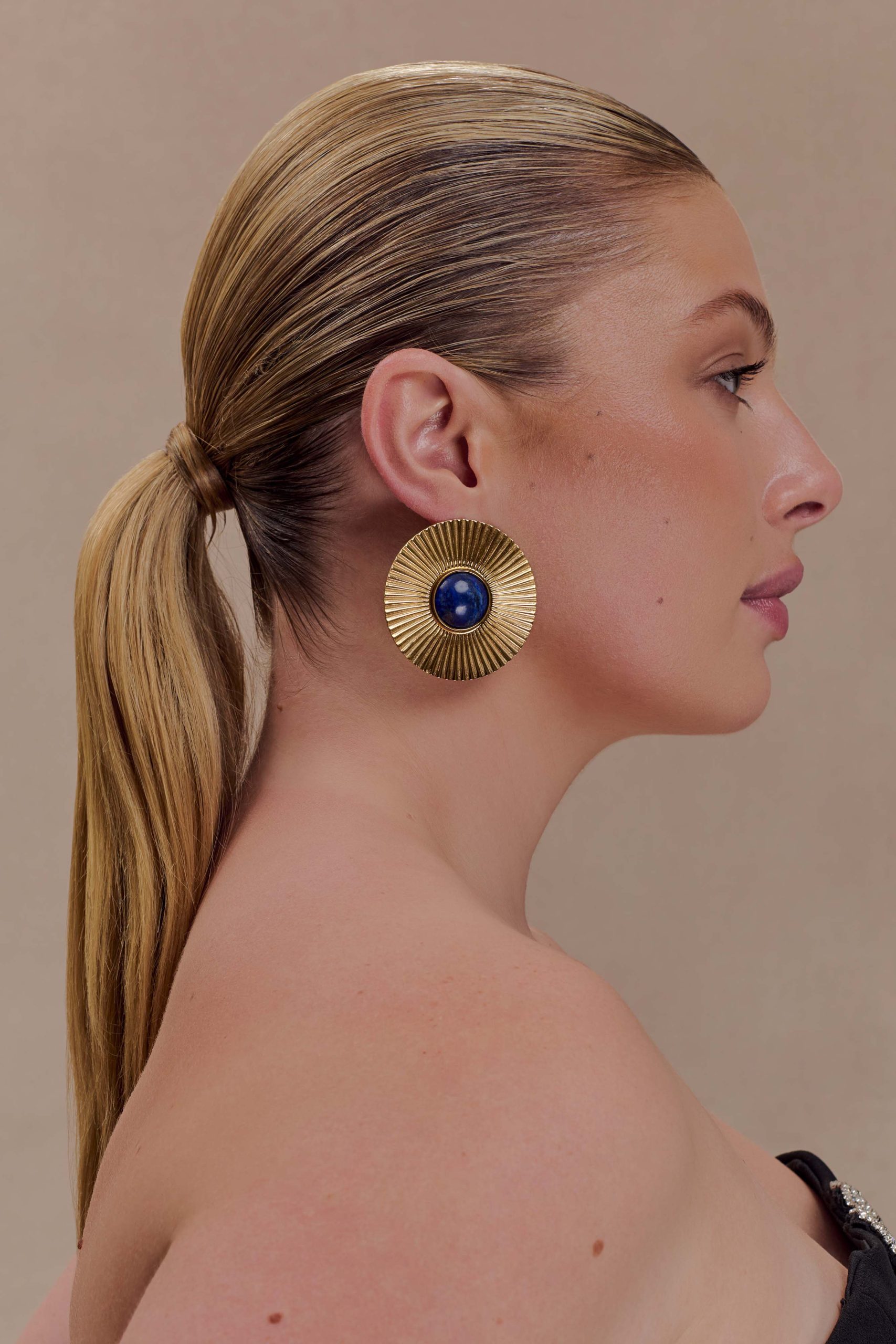 Maisie Round Gemstone Earrings - Gold - Image 2