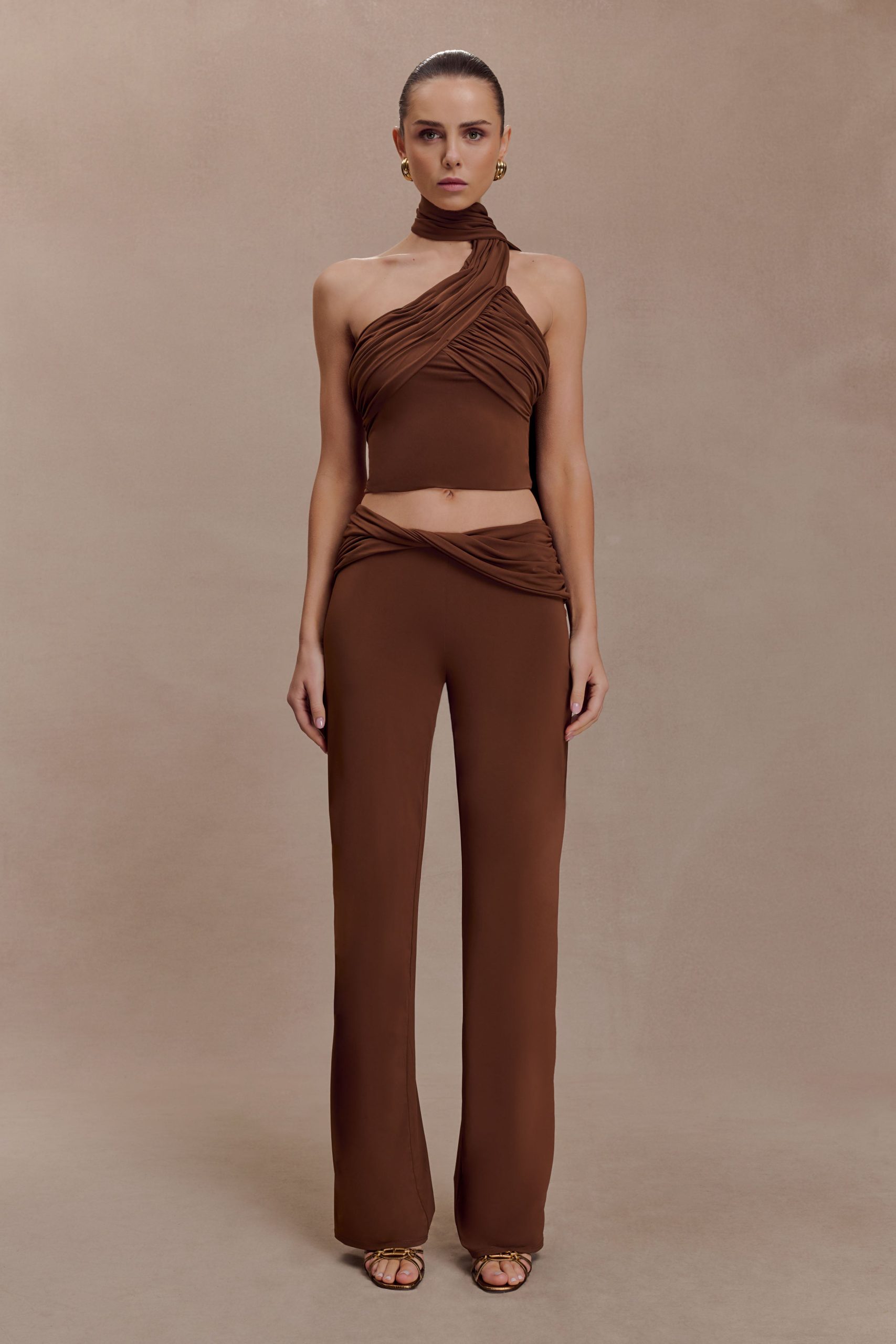 Lydia Slinky Asymmetrical Halter Top - Chocolate - Image 7