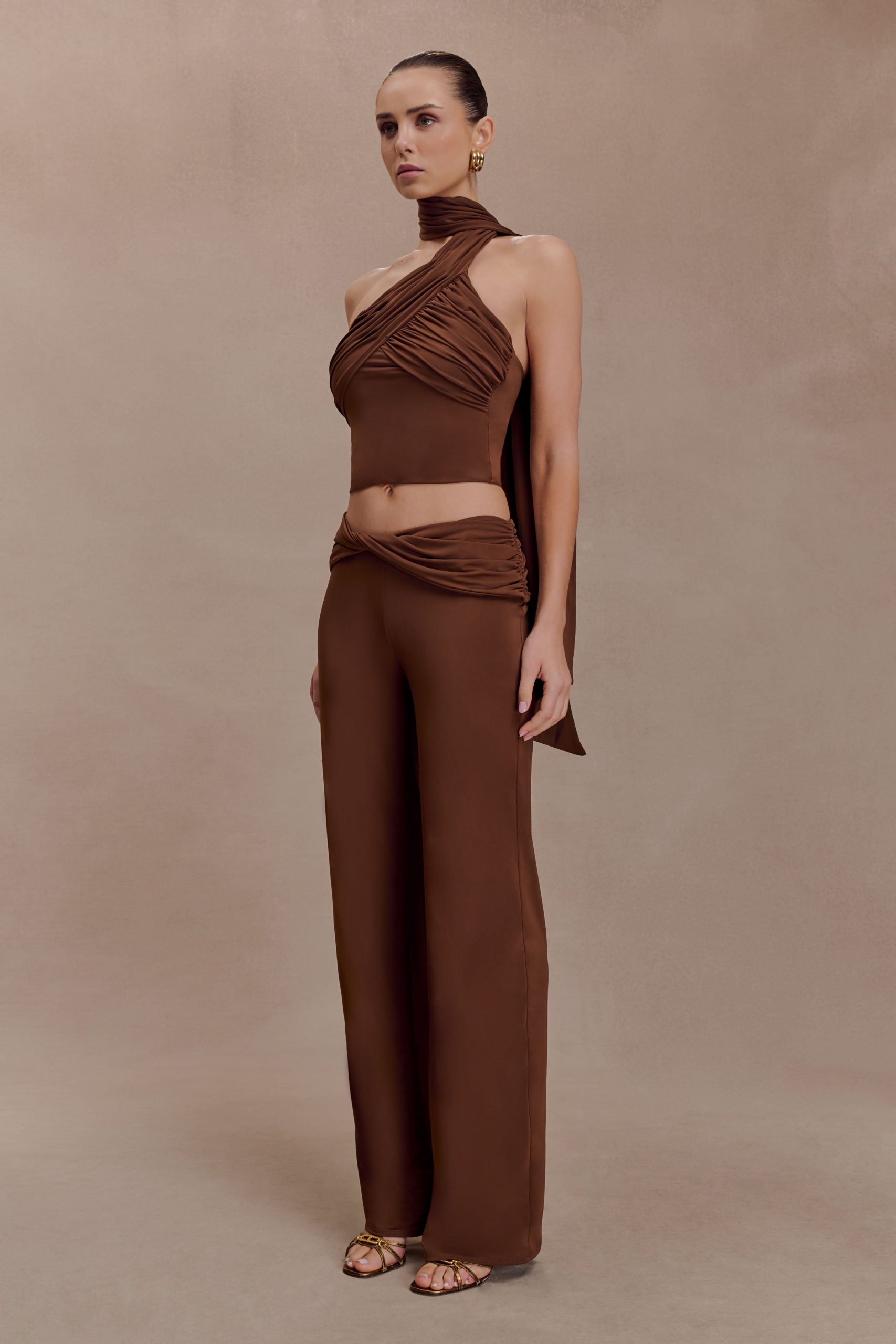 Lydia Slinky Asymmetrical Halter Top - Chocolate - Image 4