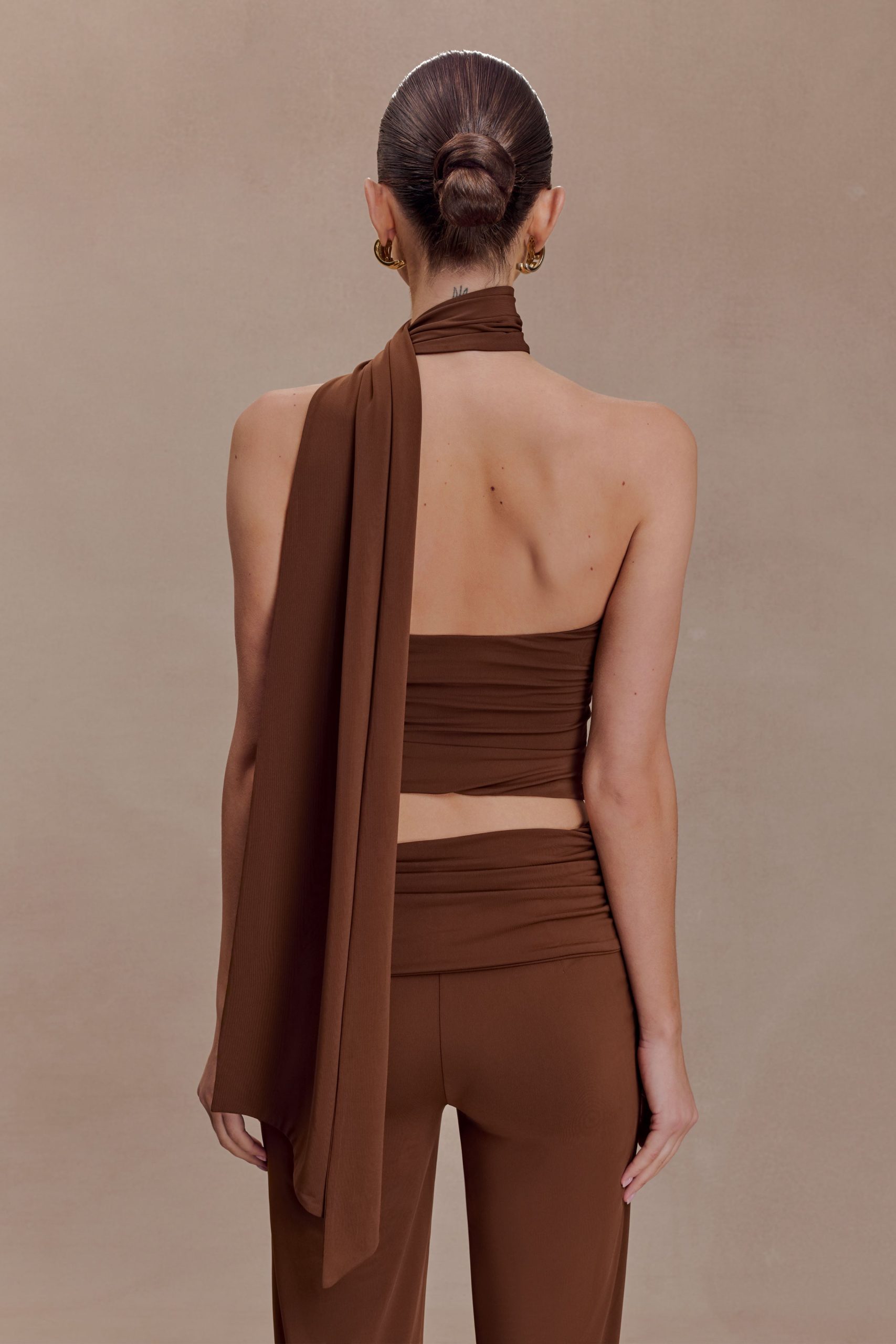 Lydia Slinky Asymmetrical Halter Top - Chocolate - Image 2