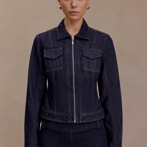 Cierra Cinched Jacket Top - Washed Indigo Blue