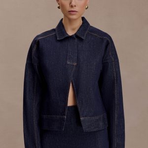 Olandria Oversized Jacket Top - Washed Indigo Blue