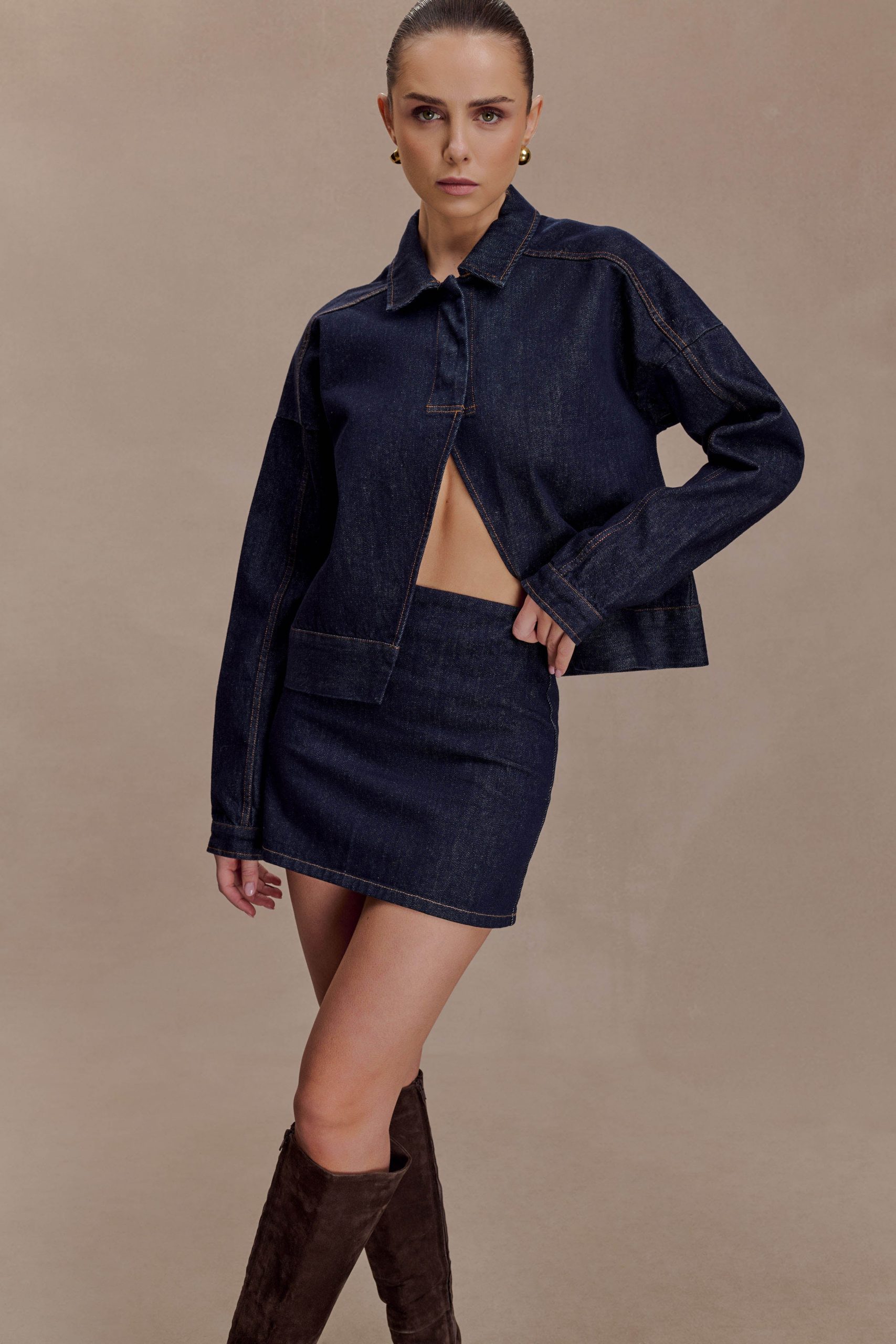 Ellie Denim Mini Skirt - Washed Indigo Blue - Image 2
