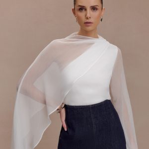 Ida Sheer Asymmetrical Long Sleeve Cape - White