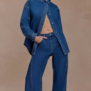 Lioda Oversized Denim Shirt - Dark Blue