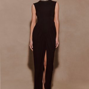 Elisa Diamante Neck Maxi Dress - Black