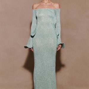 Sandrine Lurex Knit Maxi Dress - Aqua