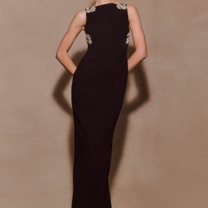 Lorde Embellished Crepe Maxi Dress - Black