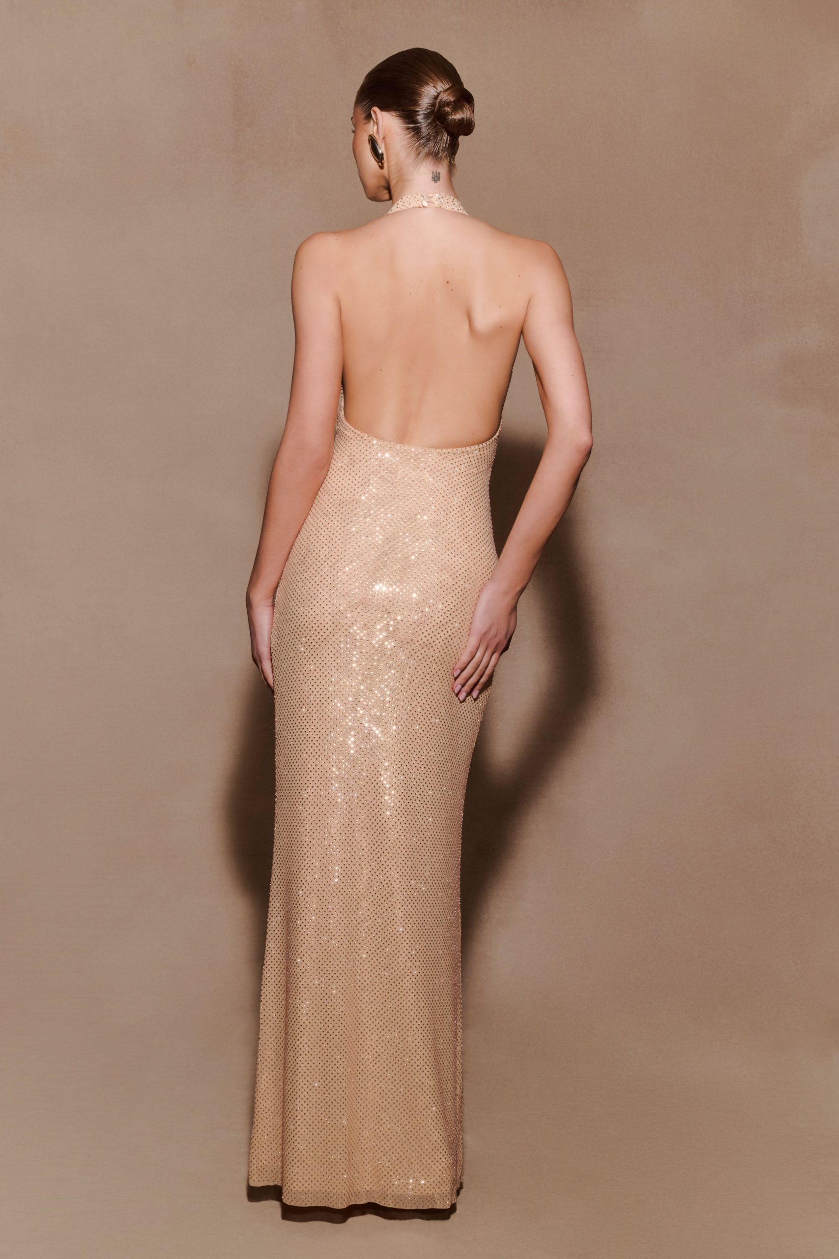 Harriet Halter Neck Diamante Maxi Dress - Sandy Gold - Image 2