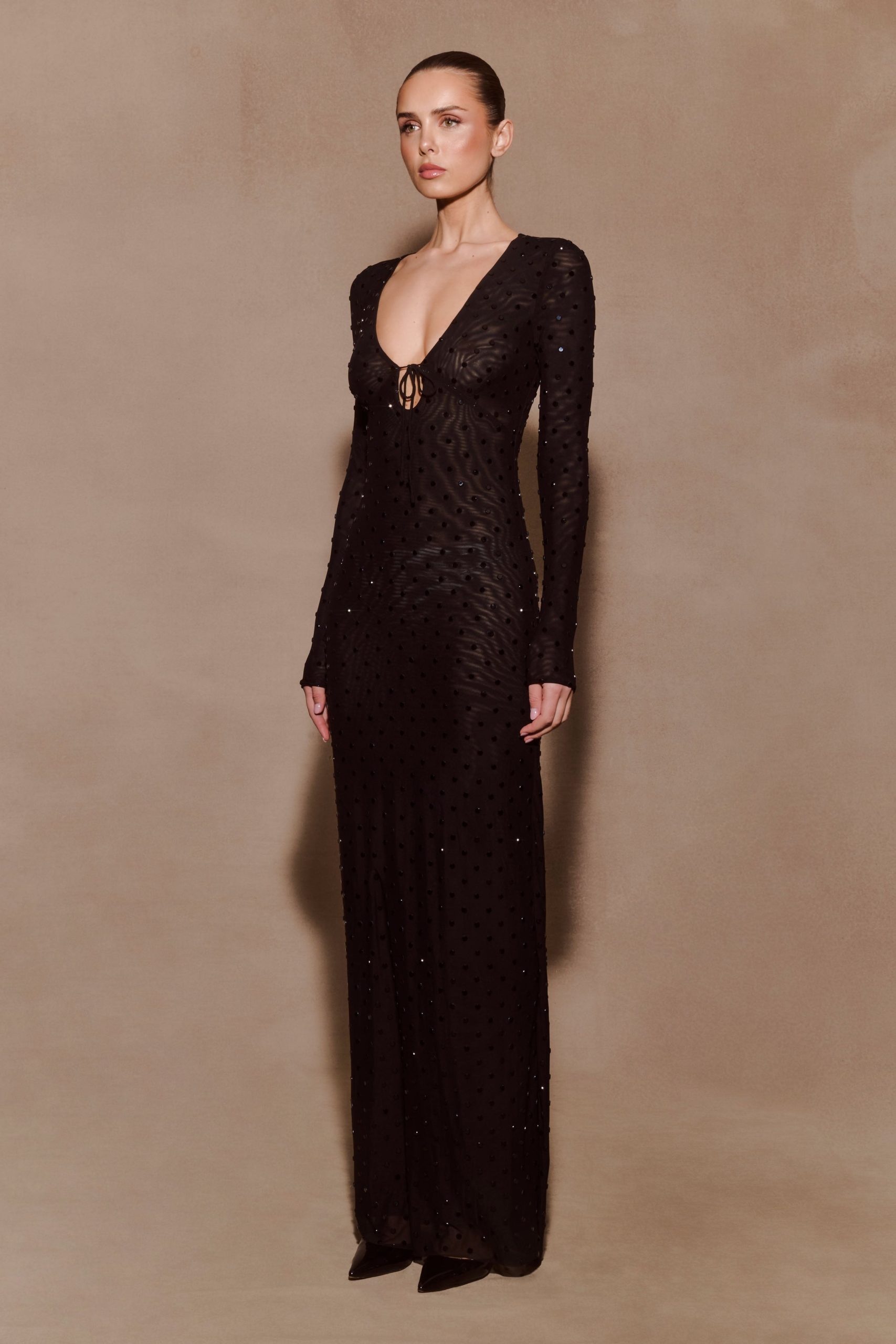 Acadia Diamante Long Sleeve Maxi Dress - Black - Image 4