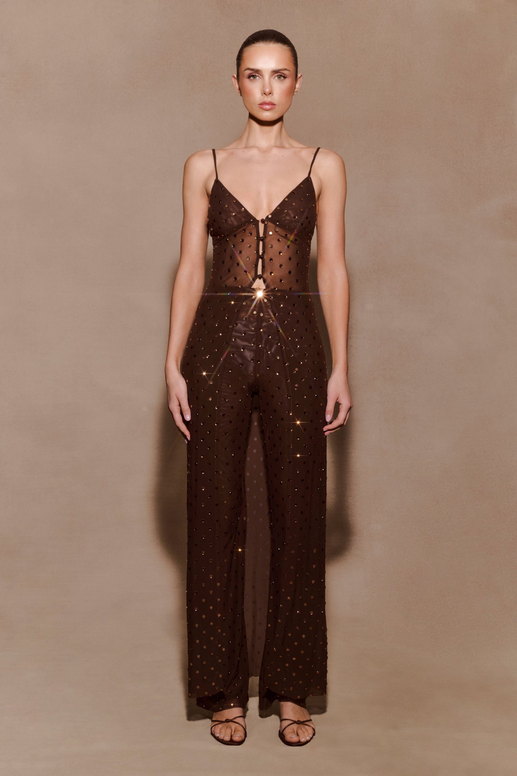 Jackie Longline Diamante Top - Chocolate - Image 6