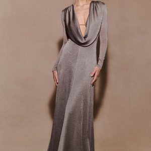 Scarlet Lurex Cowl Maxi Dress - Silver