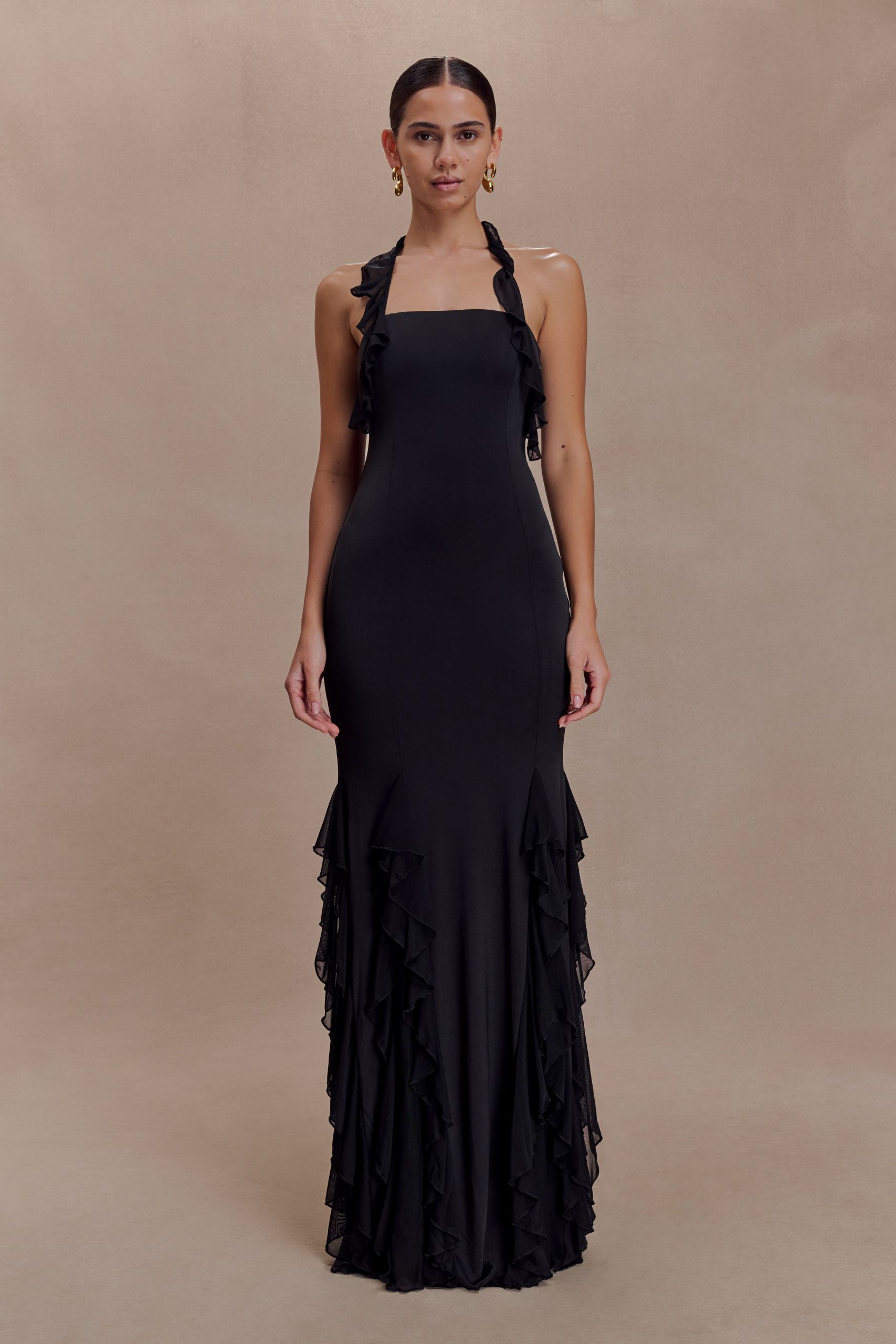 Etta Ruffle Slinky Maxi Dress - Black - Image 2