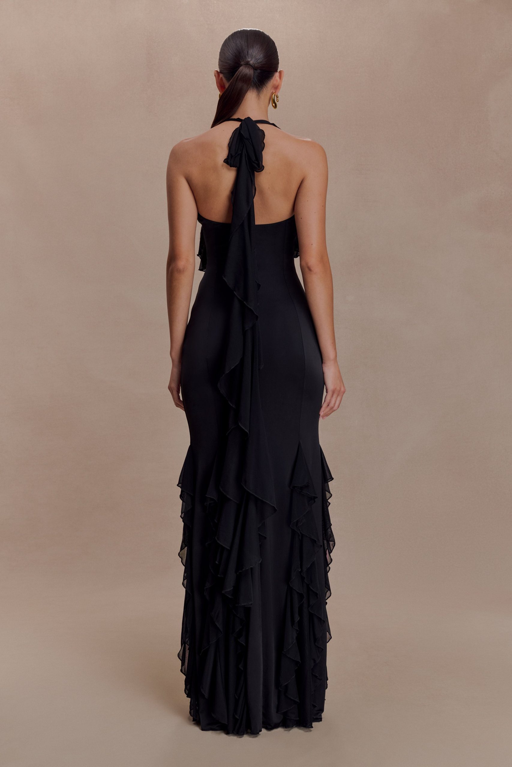 Etta Ruffle Slinky Maxi Dress - Black - Image 4